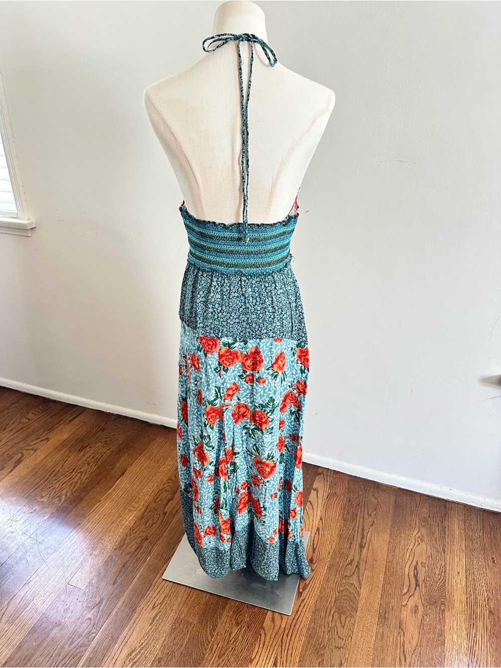 Intimately Free People Blue Orange Floral Halter Maxi Dress Boho M - Picture 4 of 6